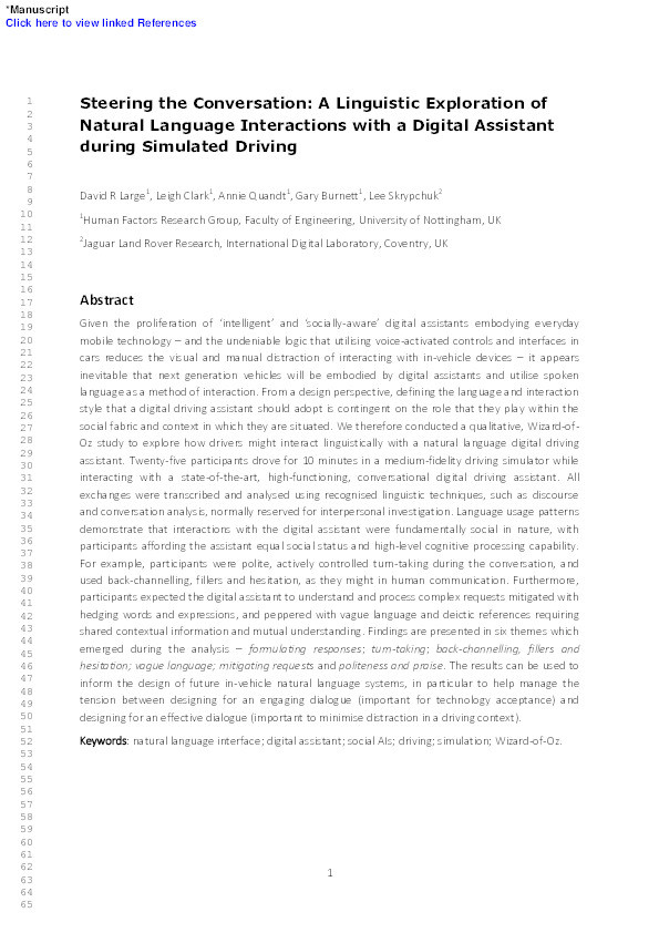 Steering the conversation: a linguistic exploration of natural language interactions with a digital assistant during simulated driving Thumbnail