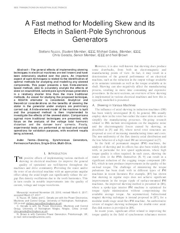 A fast method for modelling skew and its effects in salient-pole synchronous generators Thumbnail