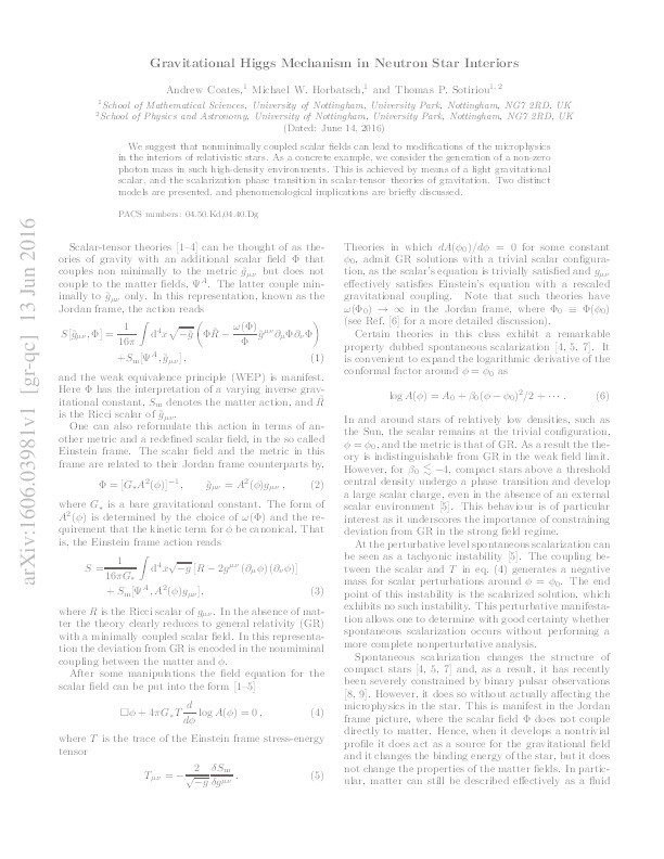 Gravitational Higgs mechanism in neutron star interiors Thumbnail