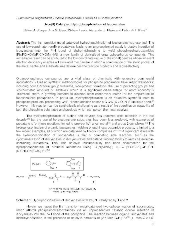 Iron(II)-Catalyzed Hydrophosphination of Isocyanates Thumbnail