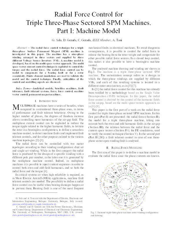 Radial force control for triple three-phase sectored SPM machines. Part I: Machine model Thumbnail