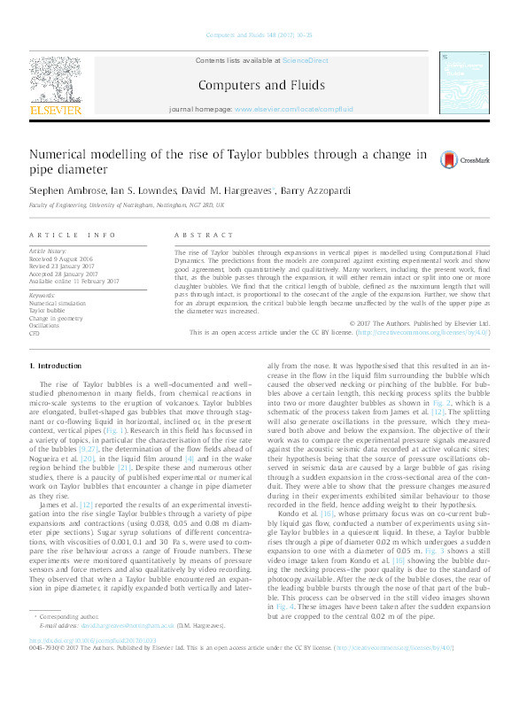 Numerical modelling of the rise of Taylor bubbles through a change in pipe diameter Thumbnail