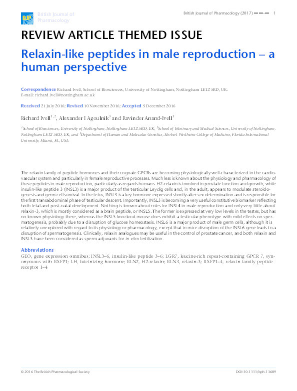 Relaxin-like peptides in male reproduction: a human perspective Thumbnail