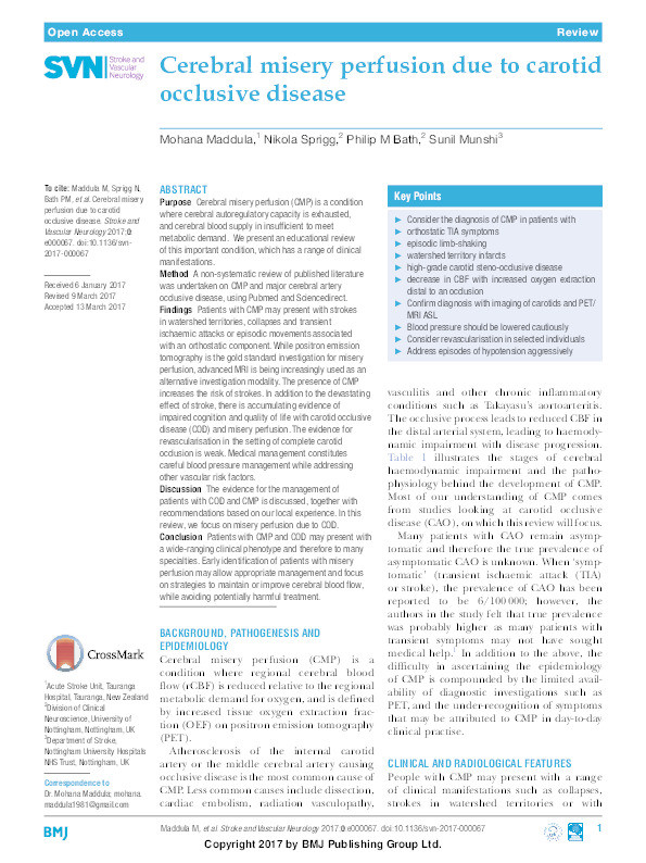 Cerebral misery perfusion due to carotid occlusive disease Thumbnail