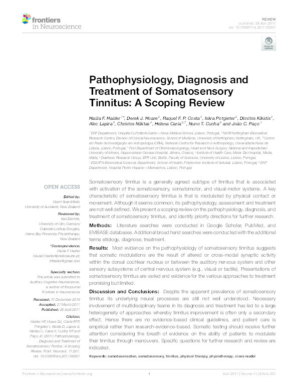Pathophysiology, diagnosis and treatment of somatosensory tinnitus: a scoping review Thumbnail