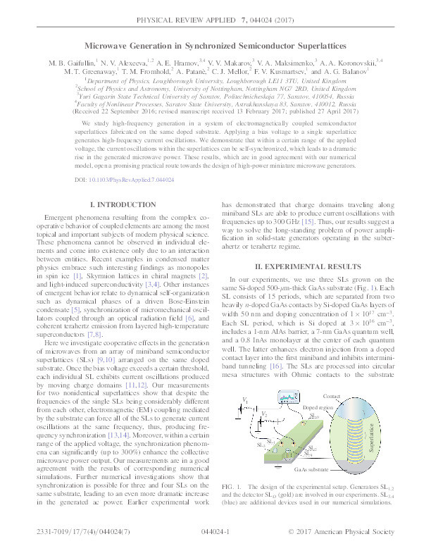 Microwave Generation in Synchronized Semiconductor Superlattices Thumbnail