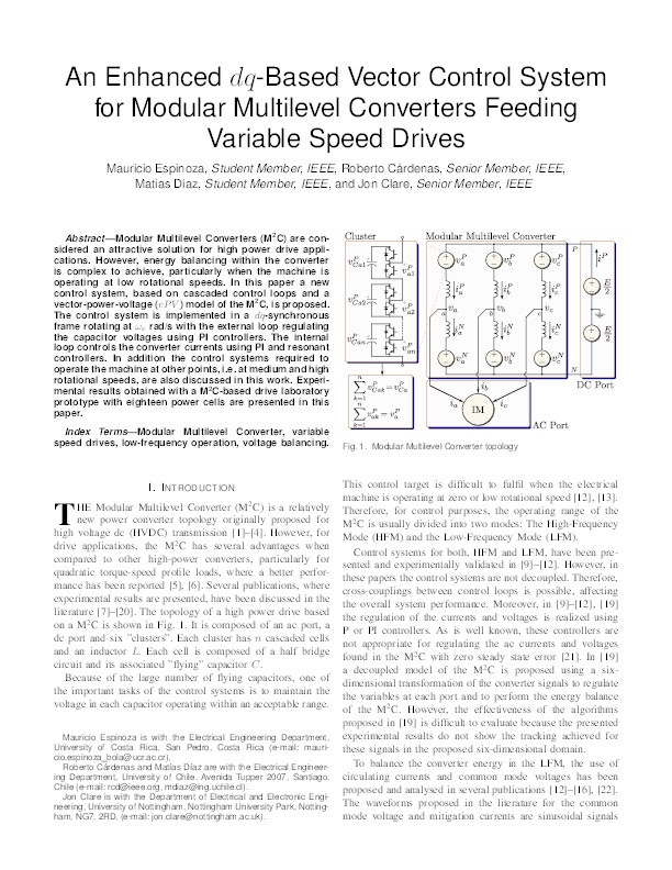 An enhanced dq-based vector control system for modular multilevel converters feeding variable speed drives Thumbnail
