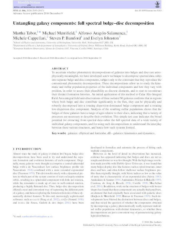 Untangling galaxy components: full spectral bulge–disc decomposition Thumbnail