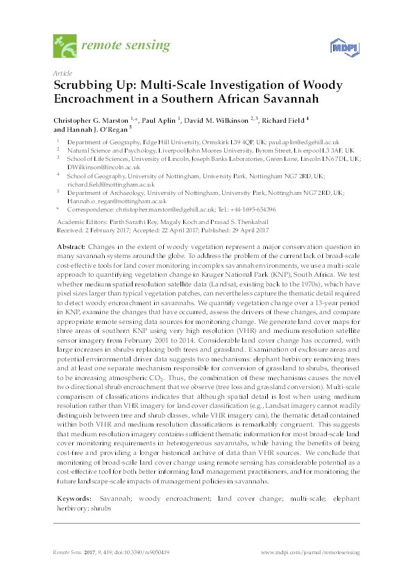 Scrubbing up: multi-scale investigation of woody encroachment in a southern African savannah Thumbnail