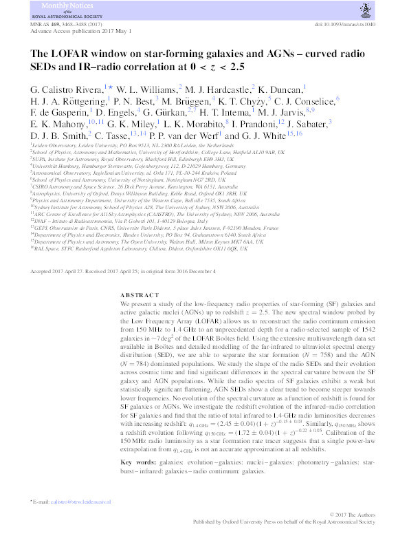 The LOFAR window on star-forming galaxies and AGNs – curved radio SEDs and IR–radio correlation at 0 Thumbnail