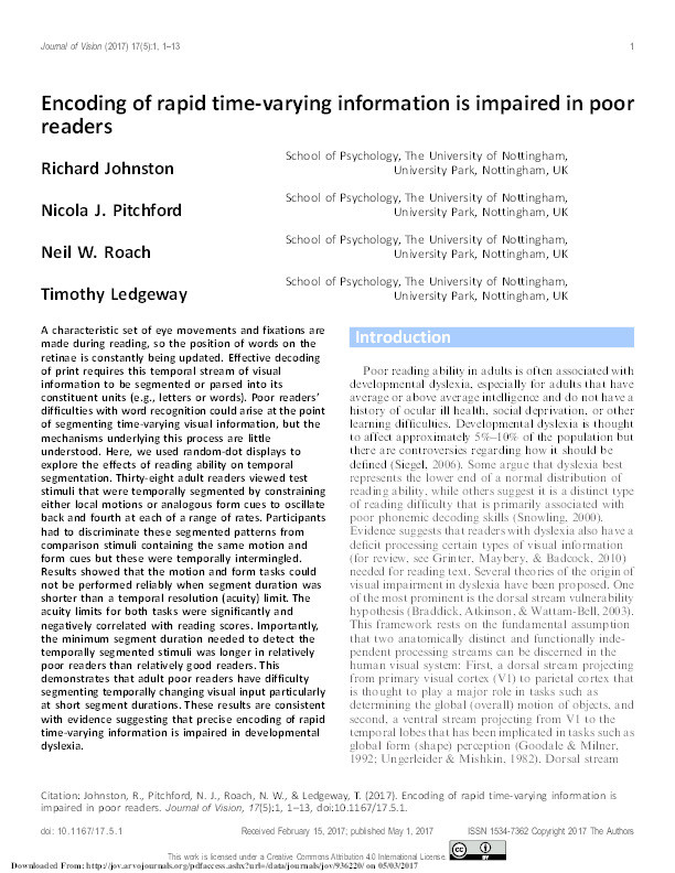 Encoding of rapid time-varying information is impaired in poor readers Thumbnail