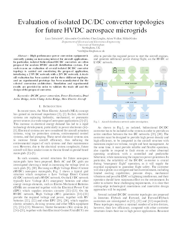 Evaluation of isolated DC/DC converter topologies for future HVDC aerospace microgrids Thumbnail