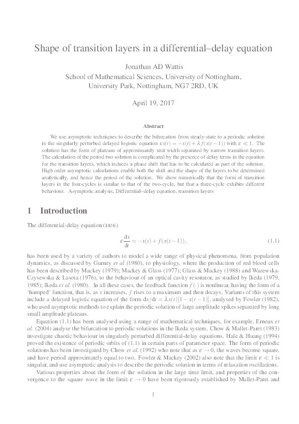 Shape of transition layers in a differential--delay equation Thumbnail