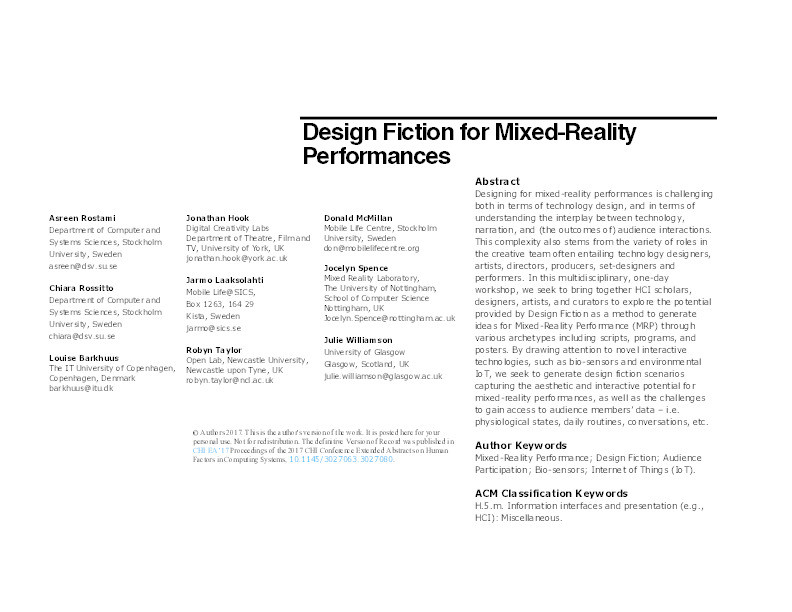 Design fiction for mixed-reality performances Thumbnail