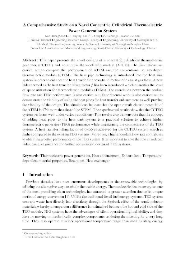 A comprehensive study on a novel concentric cylindrical thermoelectric power generation system Thumbnail