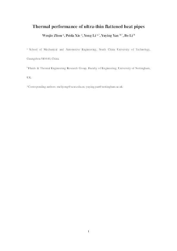 Thermal performance of ultra-thin flattened heat pipes Thumbnail