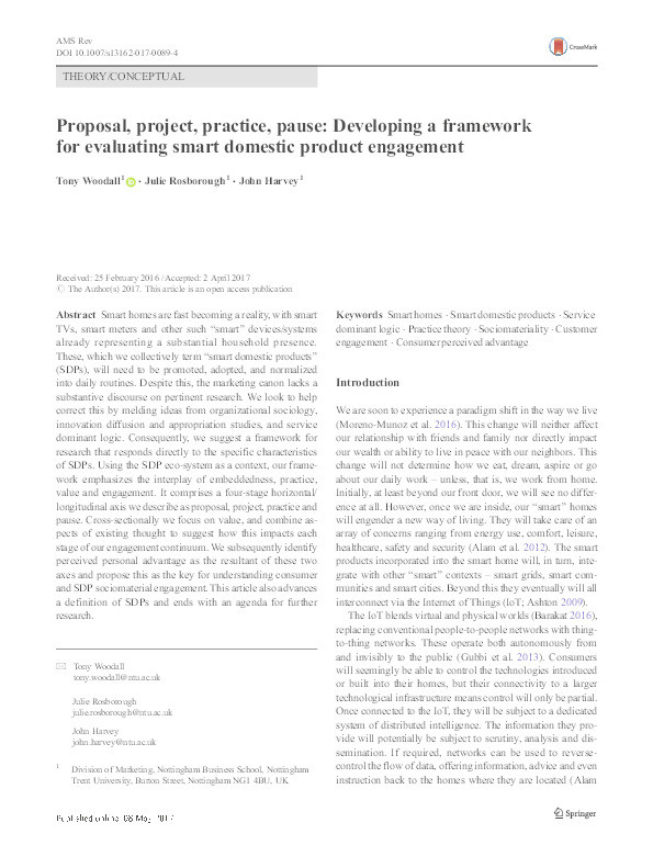 Proposal, project, practice, pause: developing a framework for evaluating smart domestic product engagement Thumbnail