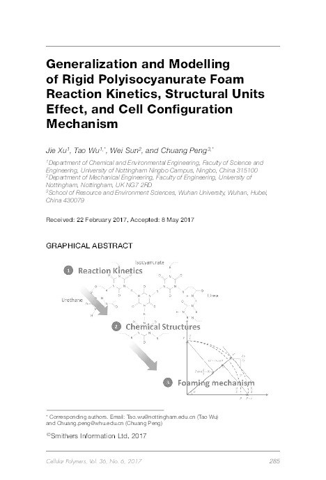 Generalization and modelling of rigid polyisocyanurate foam reaction kinetics, structural units effect, and cell configuration mechanism Thumbnail