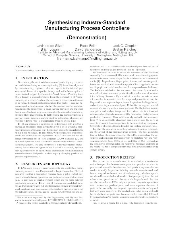 Synthesising industry-standard manufacturing process controllers Thumbnail