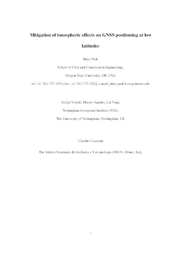 Mitigation of ionospheric effects on GNSS positioning at low latitudes Thumbnail