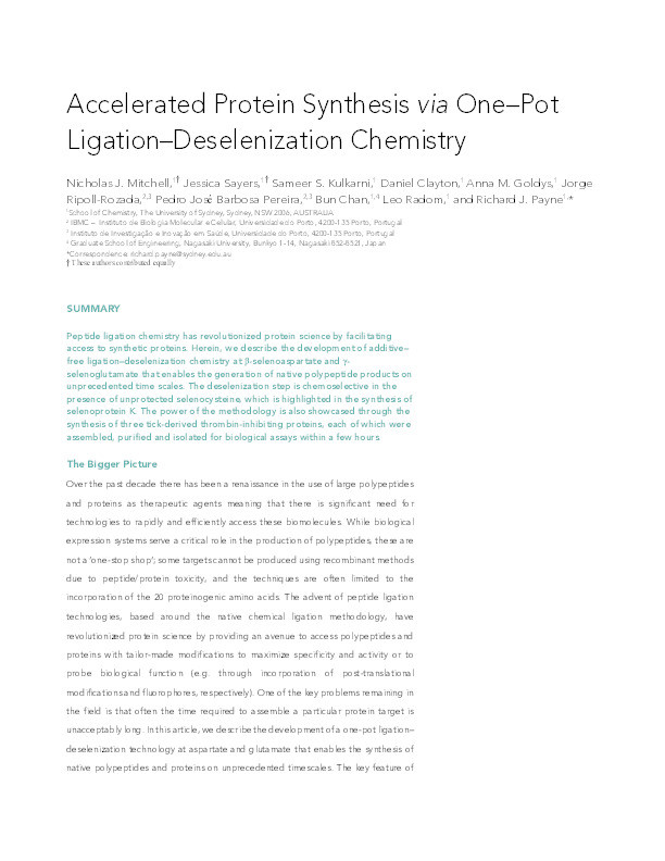 Accelerated protein synthesis via one–pot ligation–deselenization chemistry Thumbnail