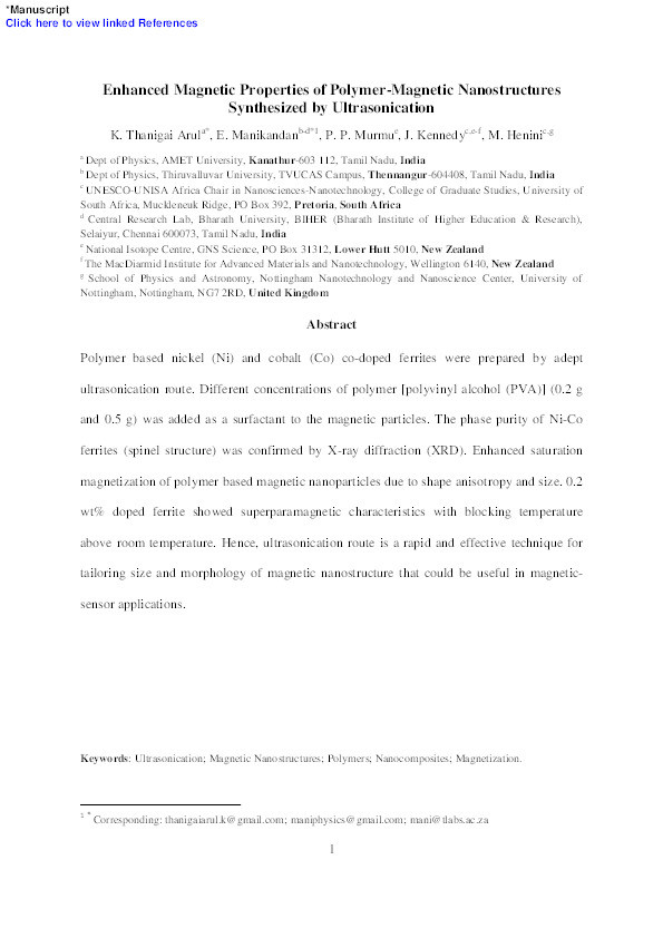 Enhanced magnetic properties of polymer-magnetic nanostructures synthesized by ultrasonication Thumbnail