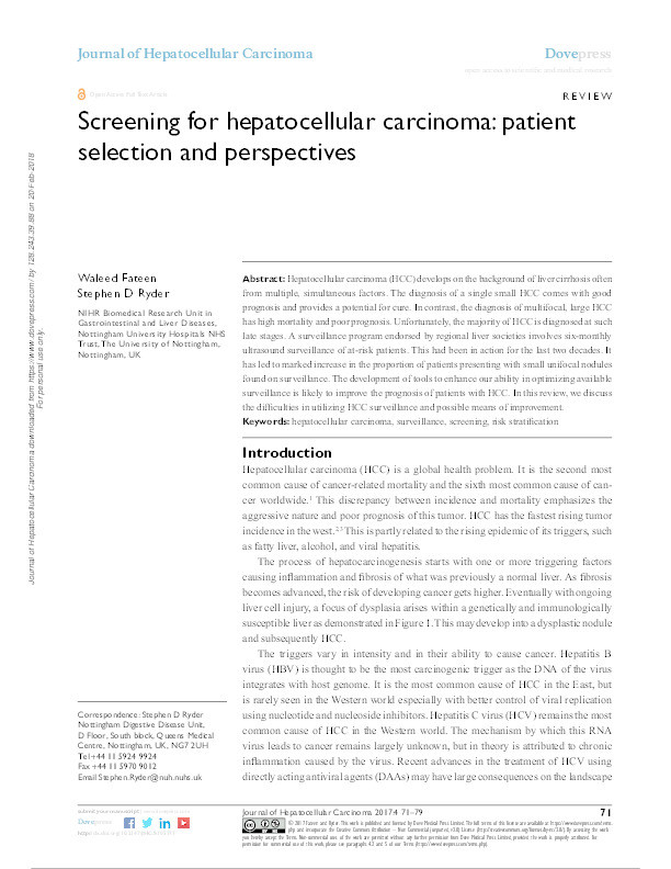 Screening for hepatocellular carcinoma: patient selection and perspectives Thumbnail