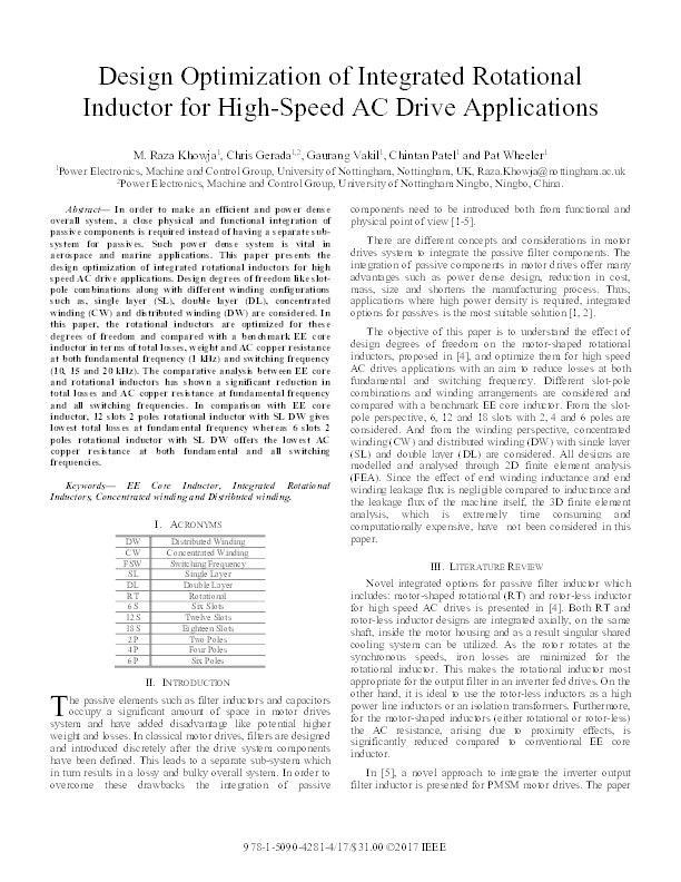 Design optimization of integrated rotational inductor for high-speed AC drive applications Thumbnail