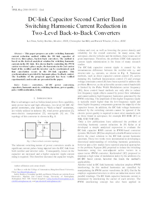 DC-Link Capacitor Second Carrier Band Switching Harmonic Current Reduction in Two-Level Back-to-Back Converters Thumbnail