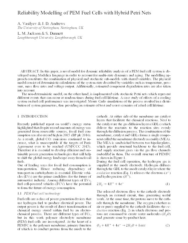 Reliability modelling of PEM fuel cells with hybrid Petri nets Thumbnail