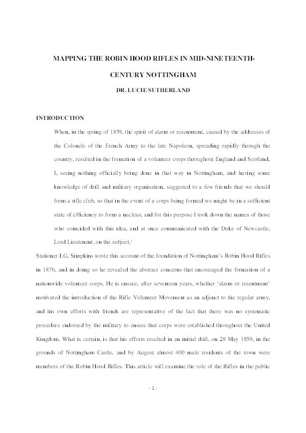 Mapping the Robin Hood rifles in mid-nineteenth-century Nottingham Thumbnail