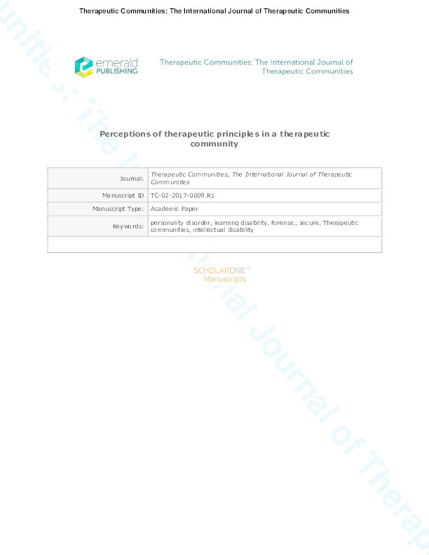 Perceptions of therapeutic principles in a therapeutic community Thumbnail