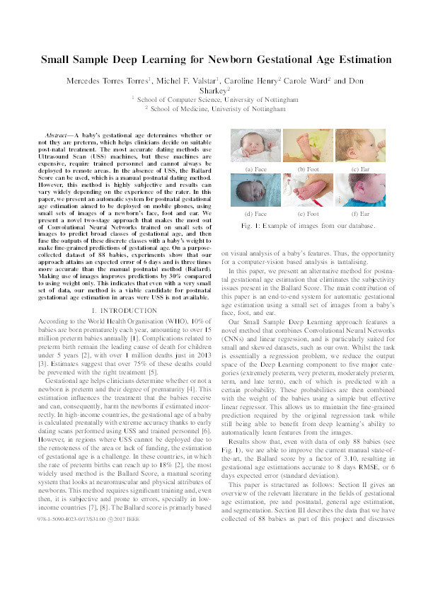 Small Sample Deep Learning for Newborn Gestational Age Estimation Thumbnail