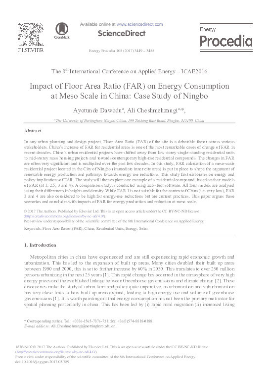 Impact of Floor Area Ratio (FAR) on energy consumption at meso scale in China: case study of Ningbo Thumbnail