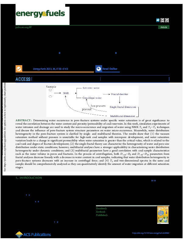 Water Saturation and Distribution Variation in Coal Reservoirs: Intrusion and Drainage Experiments Using One- and Two-Dimensional NMR Techniques Thumbnail