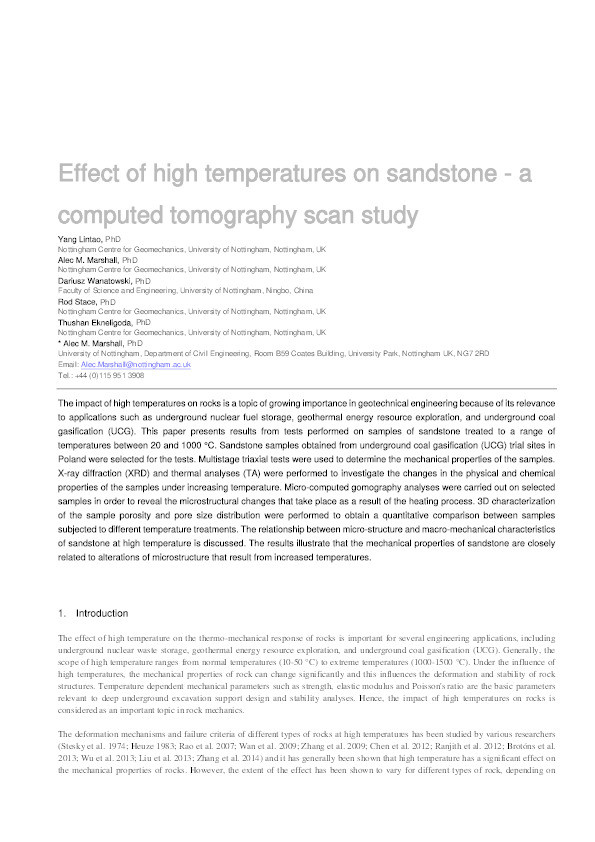 Effect of high temperatures on sandstone: a computed tomography scan study Thumbnail