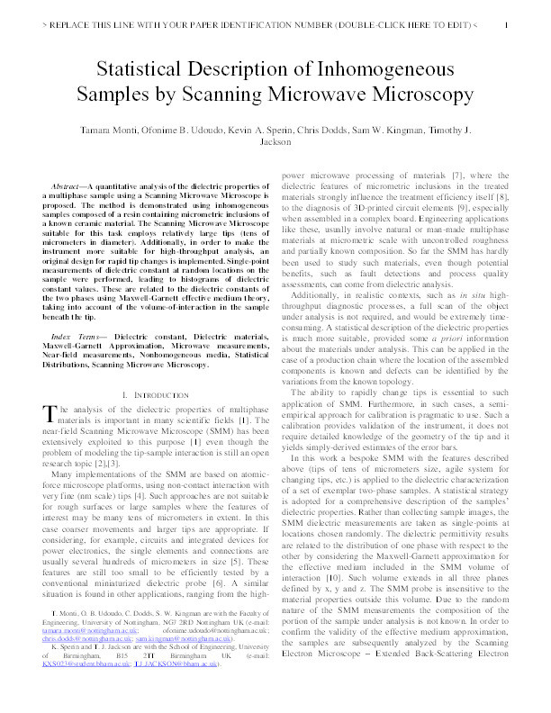 Statistical description of inhomogeneous samples by scanning microwave microscopy Thumbnail
