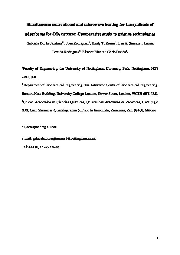 Simultaneous conventional and microwave heating for the synthesis of adsorbents for CO2 capture: Comparative study to pristine technologies Thumbnail