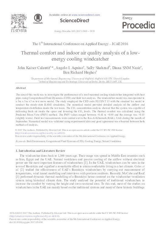 Thermal comfort and indoor air quality analysis of a low-energy cooling windcatcher Thumbnail