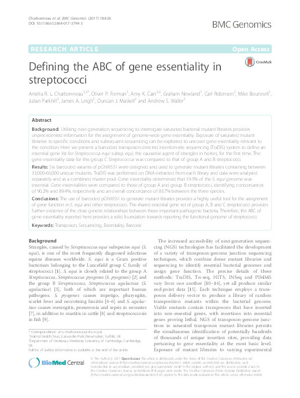 Defining the ABC of gene essentiality in streptococci Thumbnail