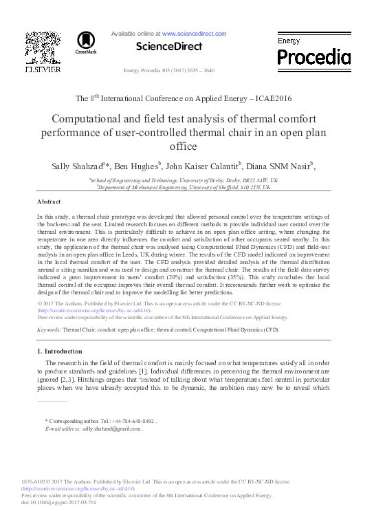 Computational and field test analysis of thermal comfort performance of user-controlled thermal chair in an open plan office Thumbnail