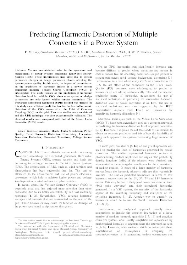 Predicting harmonic distortion of multiple converters in a power system Thumbnail