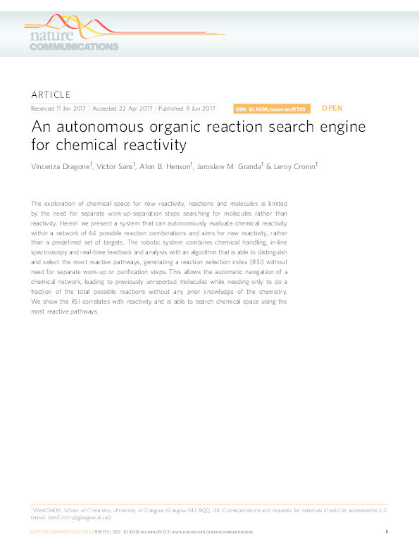 An autonomous organic reaction search engine for chemical reactivity Thumbnail