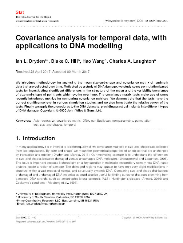 Covariance analysis for temporal data, with applications to DNA modelling Thumbnail
