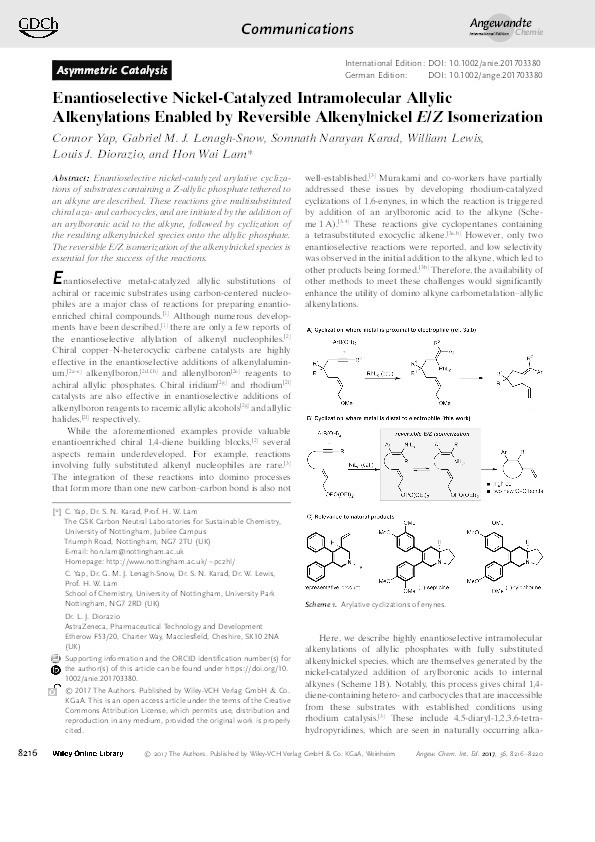 Enantioselective nickel-catalyzed intramolecular allylic alkenylations enabled by reversible alkenylnickel E/Z isomerization Thumbnail