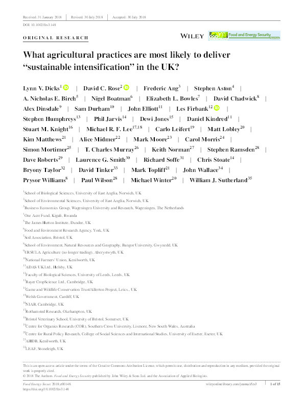 What agricultural practices are most likely to deliver ‘sustainable intensification’ in the UK? Thumbnail