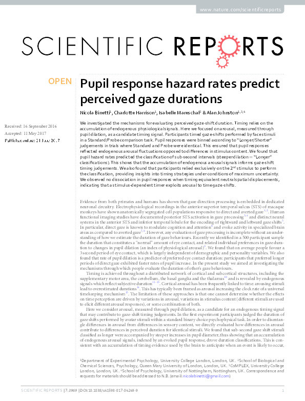 Pupil response hazard rates predict perceived gaze durations Thumbnail