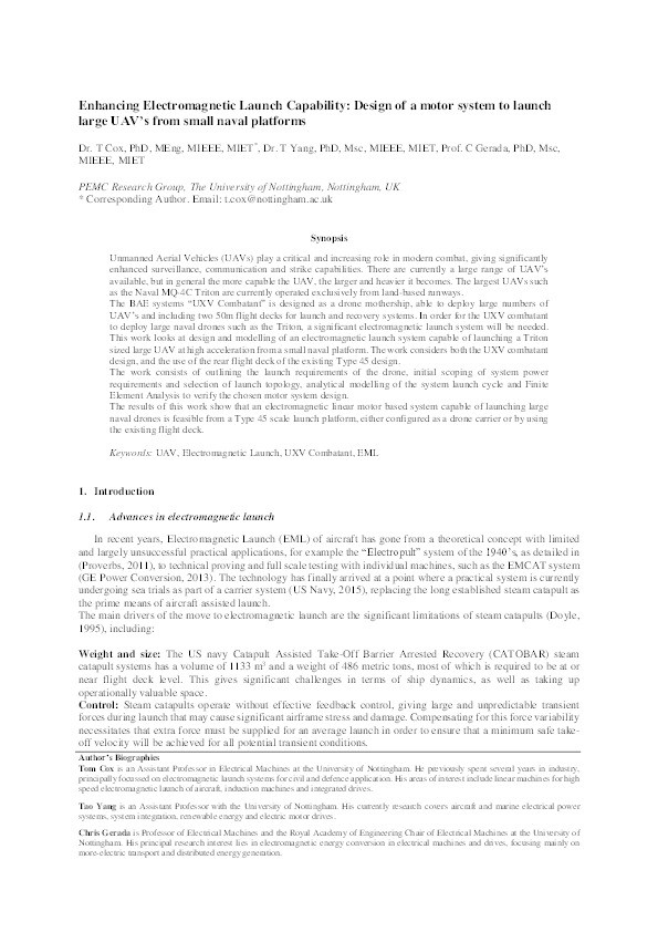 Enhancing electromagnetic launch capability: design of a small launch system for large UAVs Thumbnail