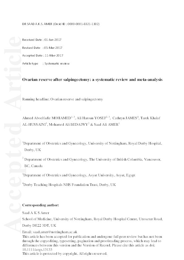 Ovarian reserve after salpingectomy: a systematic review and meta-analysis Thumbnail