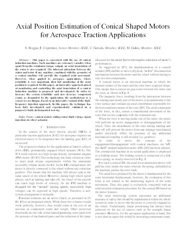 Axial position estimation of conical shaped motors for aerospace traction applications Thumbnail